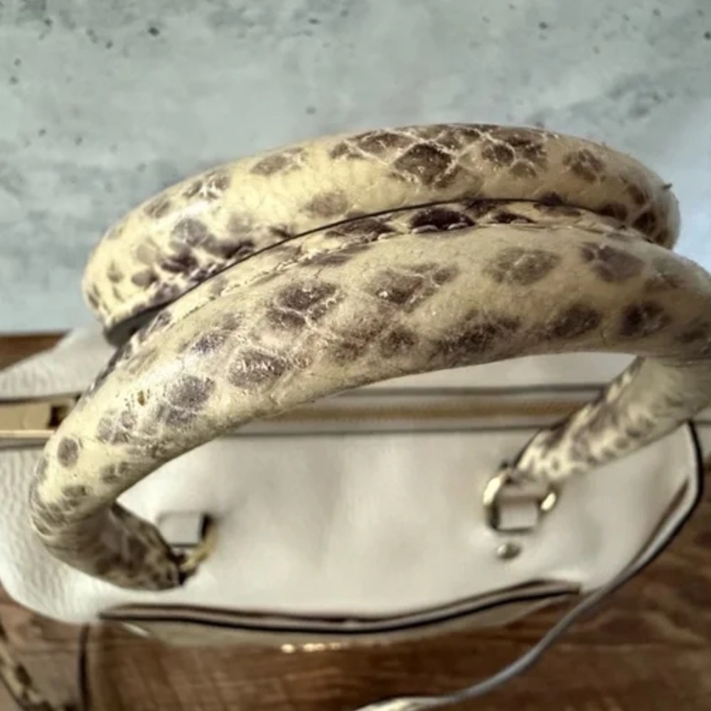 Coach Emma Mini Python Cream and Tan Crossbody Strap and Leather Satchel EUC - Picture 6 of 9